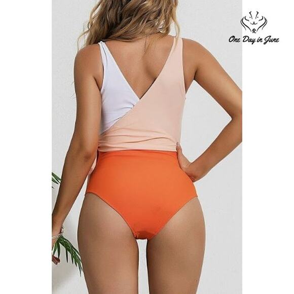 Felnart V Neck Colorblock One Piece Swimsuit Size L - Picture 2 of 6